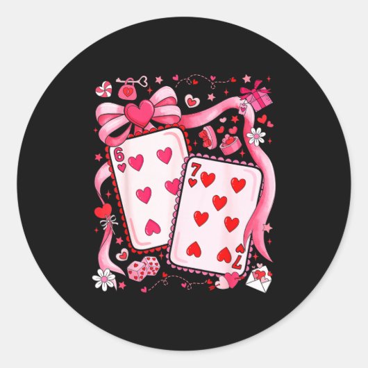 Sticker Rond Playing Cards Valentine 67 Coquette Bow Couple Mat (Devant)