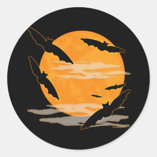 Sticker Rond Pleine lune chauves-souris d'Halloween
