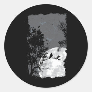 Sticker Rond Pleine lune Crow Gloomy Forêt Costume magnifique H