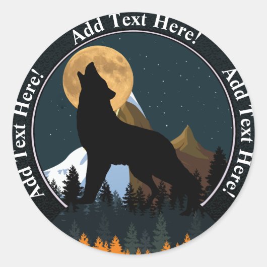 Sticker Rond Pleine Lune Loup Hurleur (Devant)
