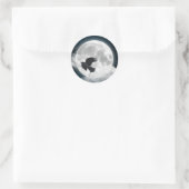 Sticker Rond Pleine lune sur daim bleu avec corbeau (Sac)