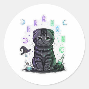 Sticker Rond Plier familier - Chat plié écossais familier de so