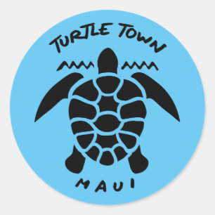 Sticker Rond Plongée Avec Tortues De Mer - Turtle Town Maui