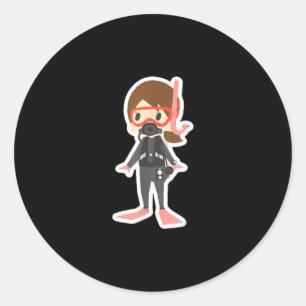 Sticker Rond Plongée J'Aime Snorkeling nage fille enfants