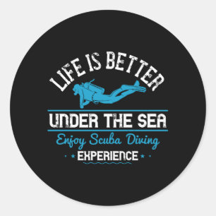 Sticker Rond Plongée - La Vie Est Mieux Sous La Mer