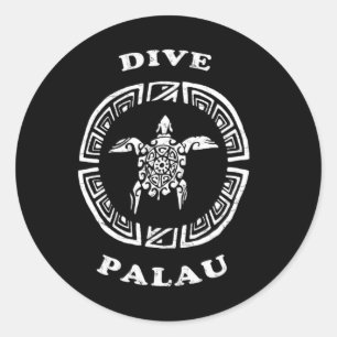 Sticker Rond Plongée Palau Vintage Rétro Tril Tortue Vacances 