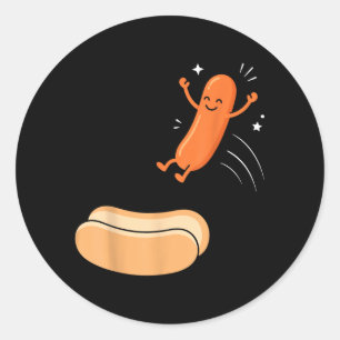 Sticker Rond Plongeon de hot-dog drôle saucisse saute dans un p