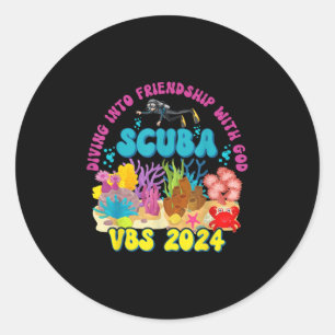 Sticker Rond Plonger Dans L'Amitié Avec Dieu Plage Plage Scuba