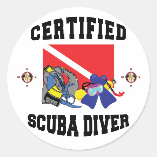 Sticker Rond Plongeur Certifié SCUBA (Devant)