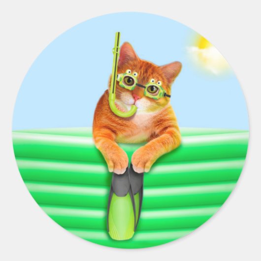 Sticker Rond Plongeur de chat avec masque et tuba (Devant)