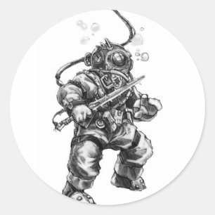 Sticker Rond Plongeur marin profond