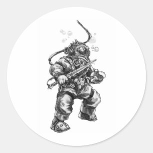 Sticker Rond Plongeur marin profond