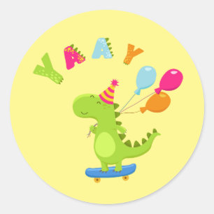Sticker Rond Plongez dans le plaisir avec une fête Dino-Mite !