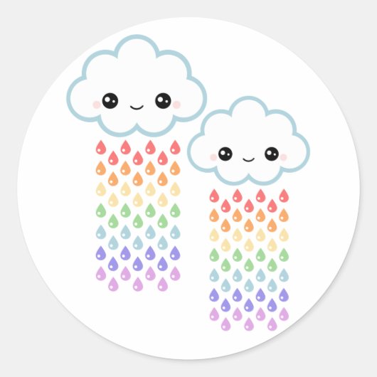 Sticker Rond Pluie arc-en-ciel de Kawaii (Devant)