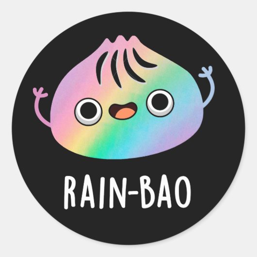 Sticker Rond Pluie-bao Funny Arc-en-ciel Dimsum Bao Pun Dark BG (Devant)