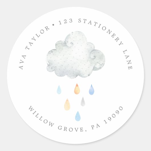 Sticker Rond Pluie Cloud Boy Baby shower Circulaire Adresse de (Devant)
