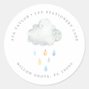 Sticker Rond Pluie Cloud Boy Baby shower Circulaire Adresse de 