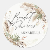 Sticker Rond Pluie de mariage herbe de pampas moderne noir élég (Devant)