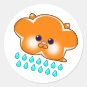 Sticker Rond Pluie Orange Tabby Cat Cloud - (Devant)