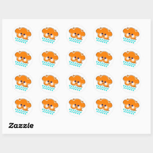 Sticker Rond Pluie Orange Tabby Cat Cloud -