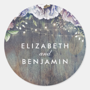 Sticker Rond Plum bleu violet Vintage Floral Russe Mariage