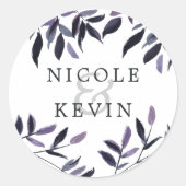 Sticker Rond Plum de récolte | Mariage de feuillage aquarelle (Devant)