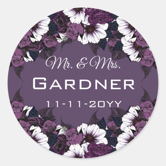Sticker Rond Plum foncé violet romantique Mariage floral (Devant)