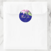 Sticker Rond Plum marine mariage floral d'été Merci (Sac)