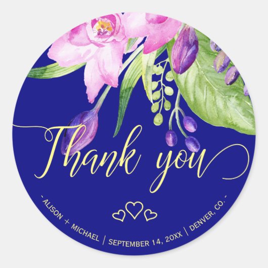 Sticker Rond Plum marine mariage floral d'été Merci (Devant)