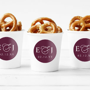 Sticker Rond Plum Moderne Initiales Monogramme Mariage