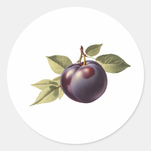 Sticker Rond Plum noir avec Feuilles (Devant)