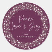 Sticker Rond Plum Peace Love+Joie Éclairage Noël (Devant)