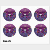 Sticker Rond Plum Purple Peacock Mariage Seal cadeau (Feuille)