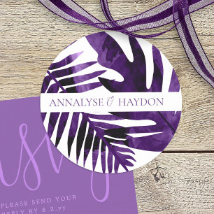 Sticker Rond Plum Purple Tropical Island Feuilles Mariages