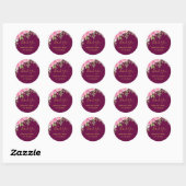 Sticker Rond Plum Romance avec roses roses Mariage Merci (Feuille)