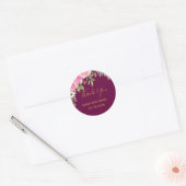 Sticker Rond Plum Romance avec roses roses Mariage Merci (Enveloppe)