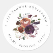 Sticker Rond Plum rustique Roses et plumes Adresse de retour (Devant)