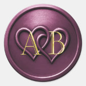 Sticker Rond Plum Two Hearts Intertwined Monogram Wedding (Devant)
