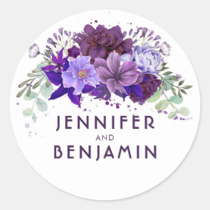 Sticker Rond Plum violet et lavande Mariage floral