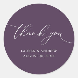 Sticker Rond Plum violet moderne minimaliste Merci Mariage