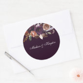 Sticker Rond Plum violet Pêche Bourgogne Fleurs Mariage Nom (Enveloppe)
