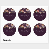 Sticker Rond Plum violet Pêche Bourgogne Fleurs Mariage Nom (Feuille)