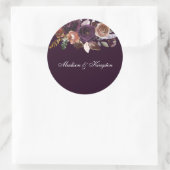 Sticker Rond Plum violet Pêche Bourgogne Fleurs Mariage Nom (Sac)