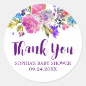 Sticker Rond Plum violet rose et bleu Fleurs Merci Favoriser (Devant)