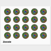 Sticker Rond Plume de paon cuivré vibrant (Feuille)