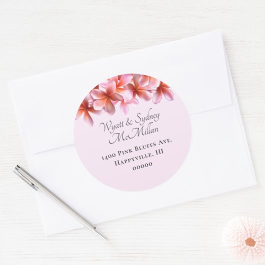 Sticker Rond Plumeria rose Nom et adresse Enveloppe Sceau (Enveloppe)