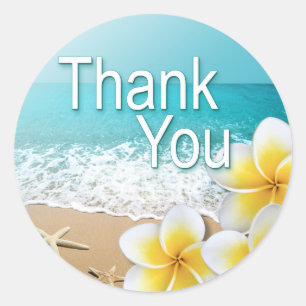 Sticker Rond Plumeria Starfish Hawaii Beach Merci