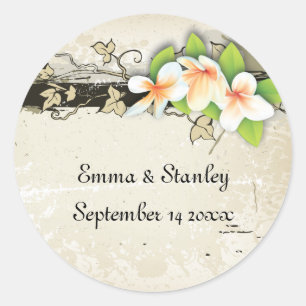 Sticker Rond Plumeria vintage ivoire mariage beige Enregistrer