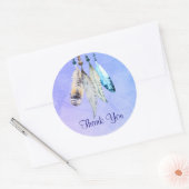 Sticker Rond Plumes d'aquarelle Merci sur bleu violet (Enveloppe)
