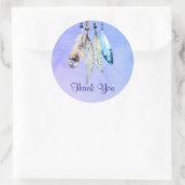 Sticker Rond Plumes d'aquarelle Merci sur bleu violet (Sac)